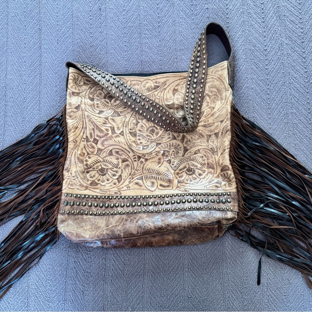 Juan Antonio Authentic Leather Fringe Western tooled Tote